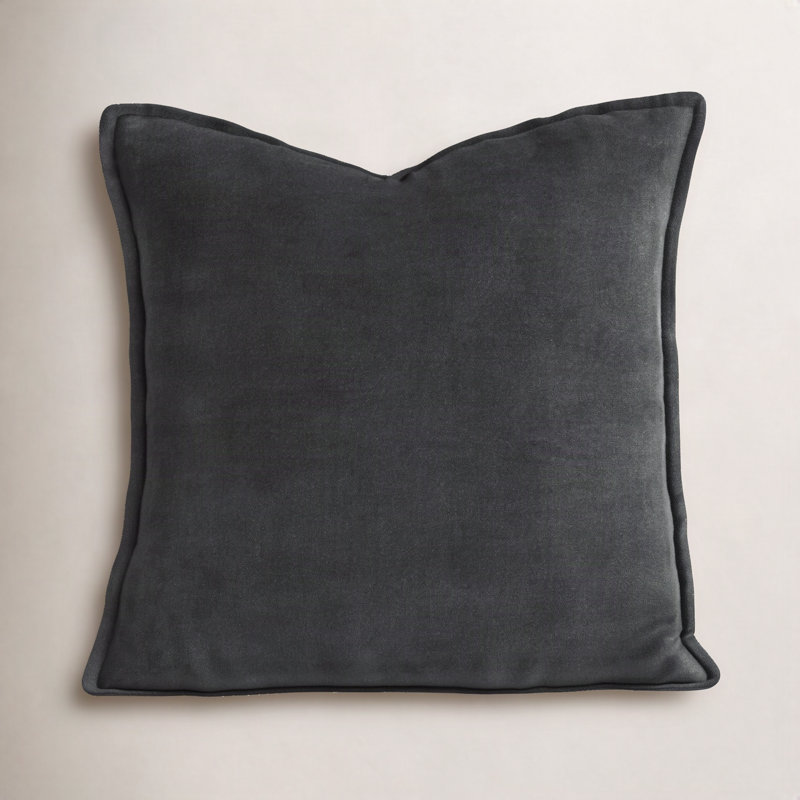 Coussin décoratif en velours de coton Edgar Square, H 22 po x l 22 po, Gris anthracite