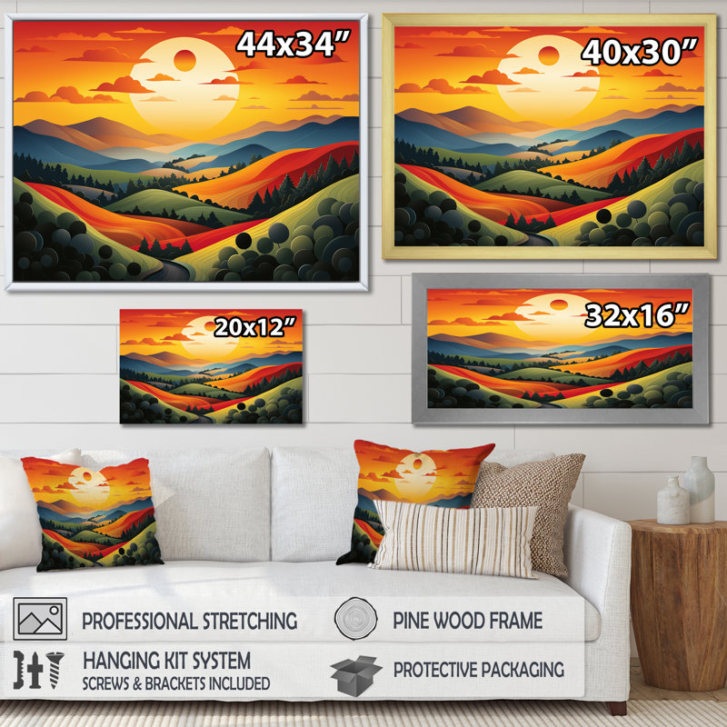 Multicolore audacieux paysage de campagne II - prairie, art mural, Toile tendue, H 30 po x l 40 po x P 1,5 po