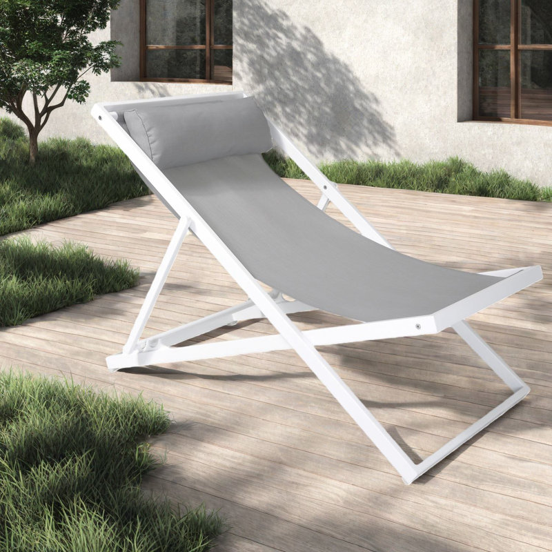 Chaises longues confortables en aluminium pour patio, toile grise moderne pour les réceptions en famille