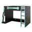 Lit mezzanine double pleine grandeur avec bureau, tablettes multiples et lumière RVB-354338102