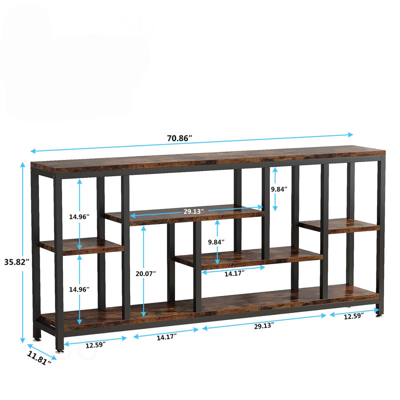 70.9" Extra Long Industrial Console Table, 3-Tier Sofa Table Behind Couch With Storage Shelves, Narrow Entryway Hallway Accent Table For Living Room