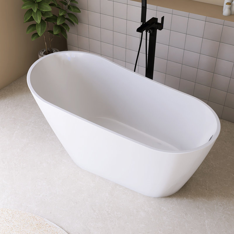 59" Freestanding Soaking Acrylic Bathtub In Gloss White