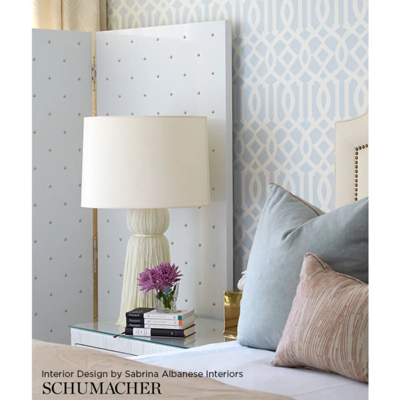 Imperial Trellis Wallpaper, Soft Aqua