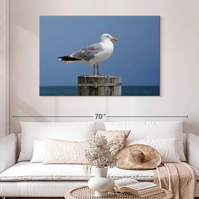 Mouette sur poteau en bois, H 32 po x l 48 po