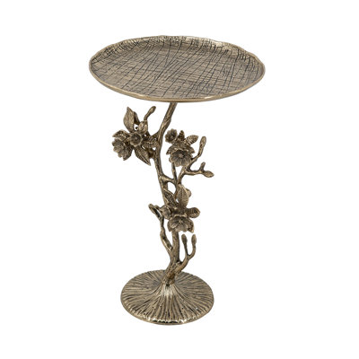 D14X24" Round Top Side Table With Gold Floral Design