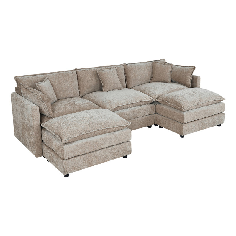 Modern Chenille Loveseat Sofa Couch With Ottoman, Coffee Chenille, 33.85" H x 112.2" W x 35.82" D