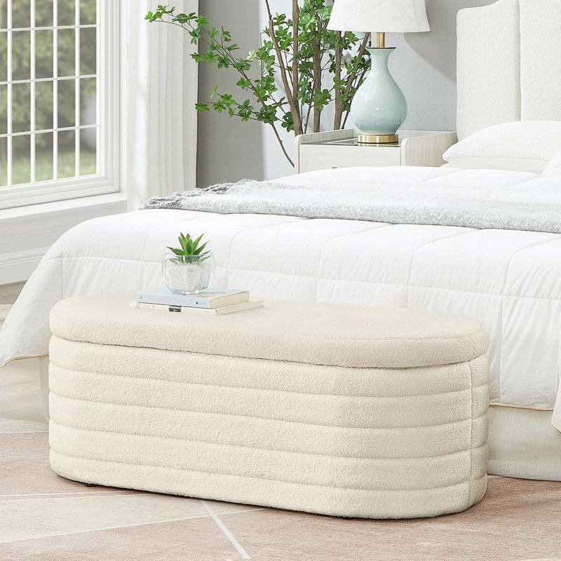Teddy Fabric Storage Bench, Cream