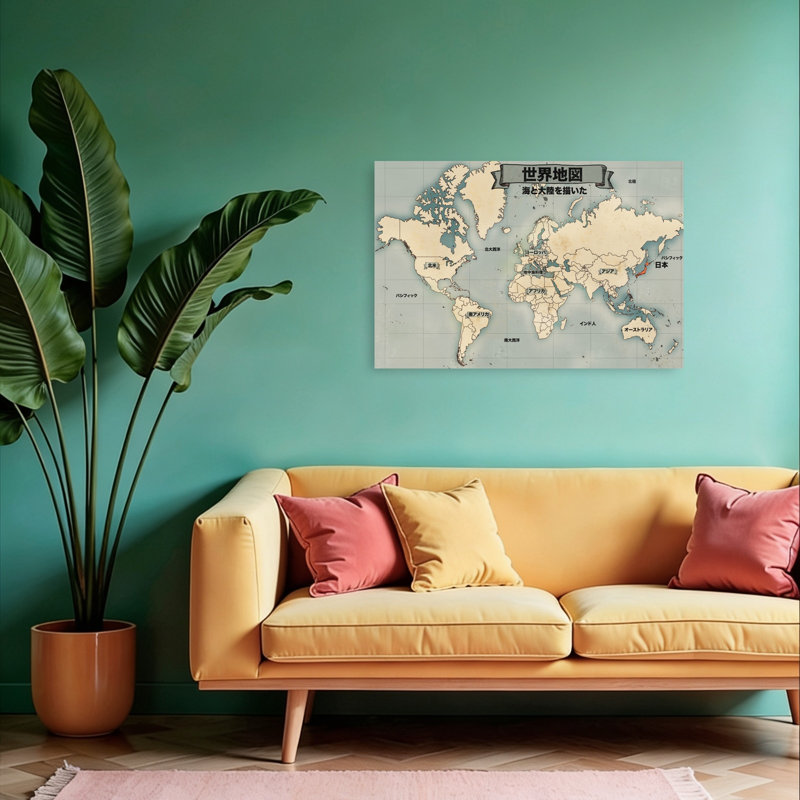 Art mural rétro, carte du monde rétro
