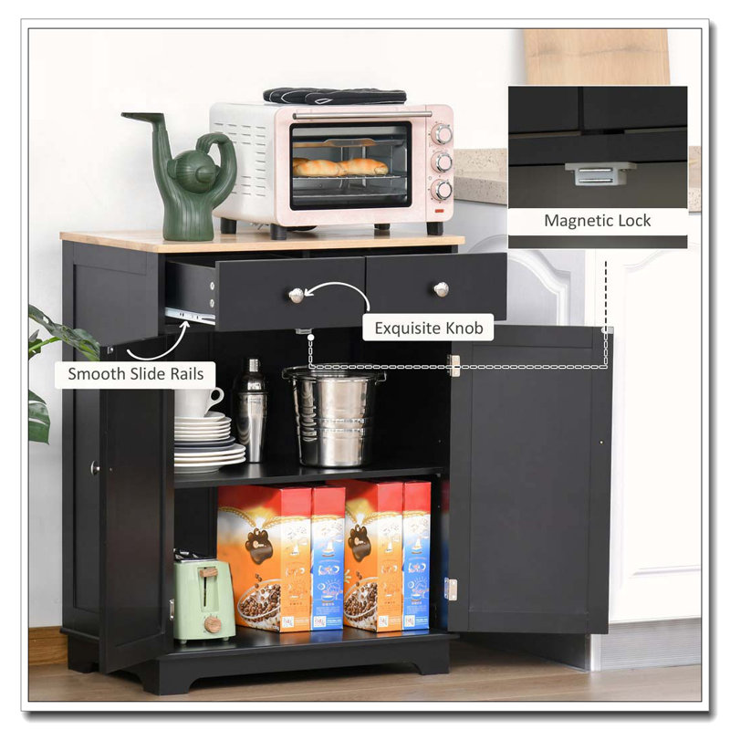 Buffet avec 2 tiroirs et tablette réglable, Gris