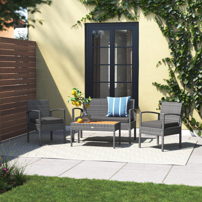 Acacia Wood 4 - Person Patio Conversation Set with Cushions