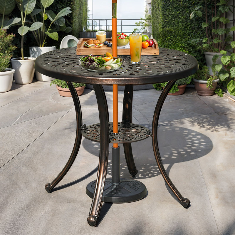 Denitta Round Metal Outdoor Dining Table With Umbrella Hole , 30.7'' in. W 30.7'' in. D