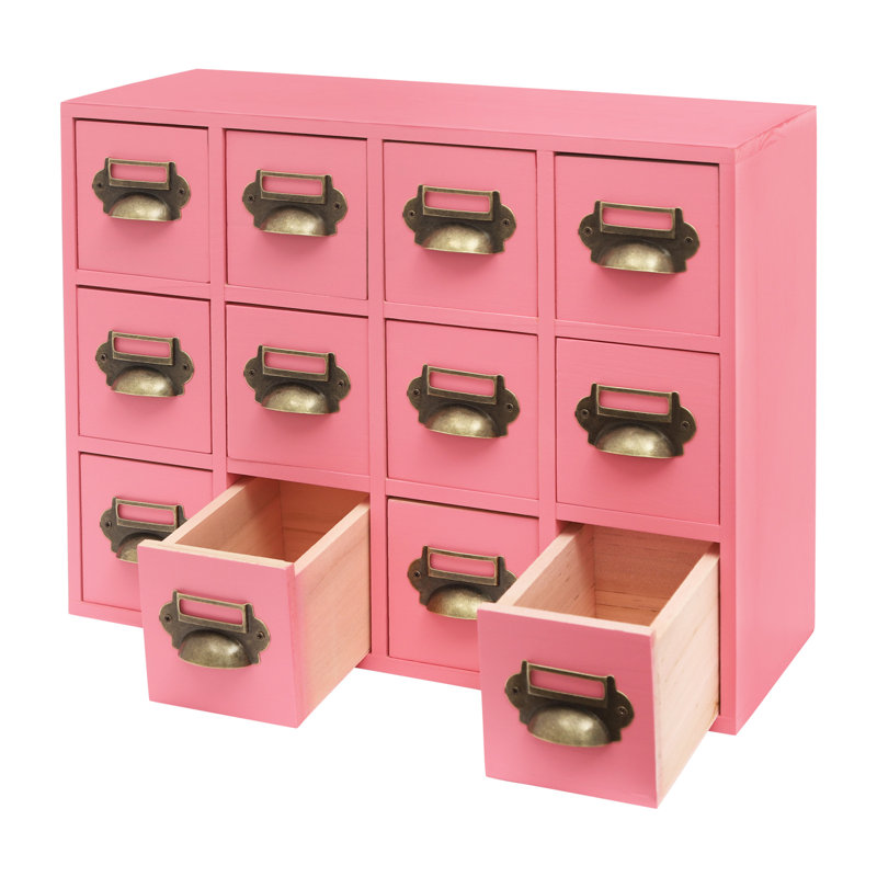 Rangement de bureau 12 tiroirs empilable en bois, Rose