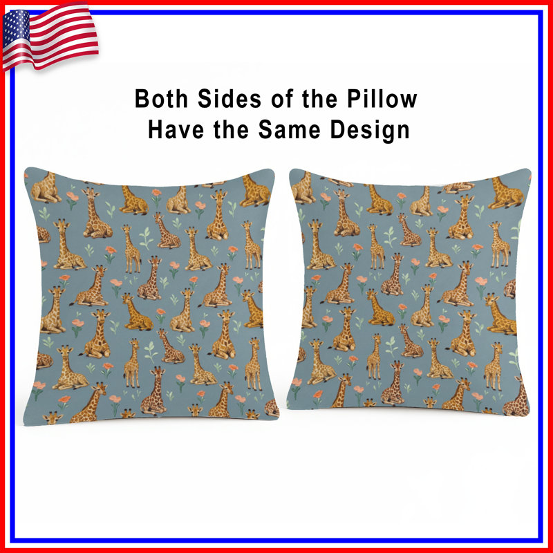 Coussins décoratifs girafes avec fleurs, 16 x 16 pouces