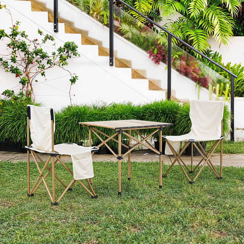 Patio Dining Set with Rectangular Table, Beige, 50cm H x 50cm W x 50 cm D, 2