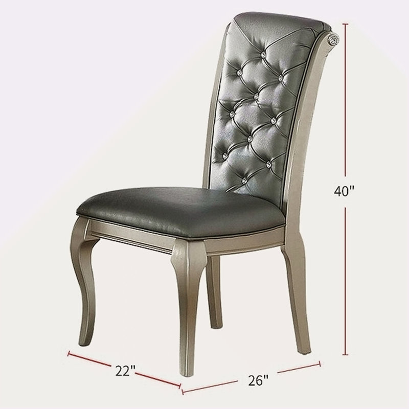 Ensemble de 2 chaises d'appoint luxueuses en bois argenté / polyuréthane revêtu de similicuir gris