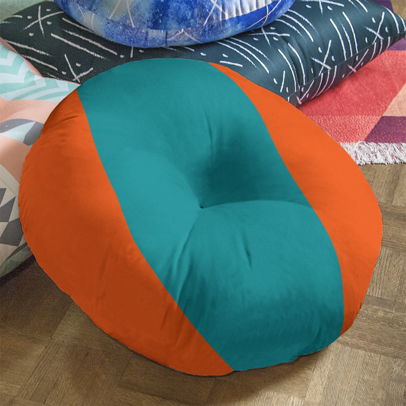 Coussin de sol touffeté, H 30 po x l 30 po, Orange / turquoise