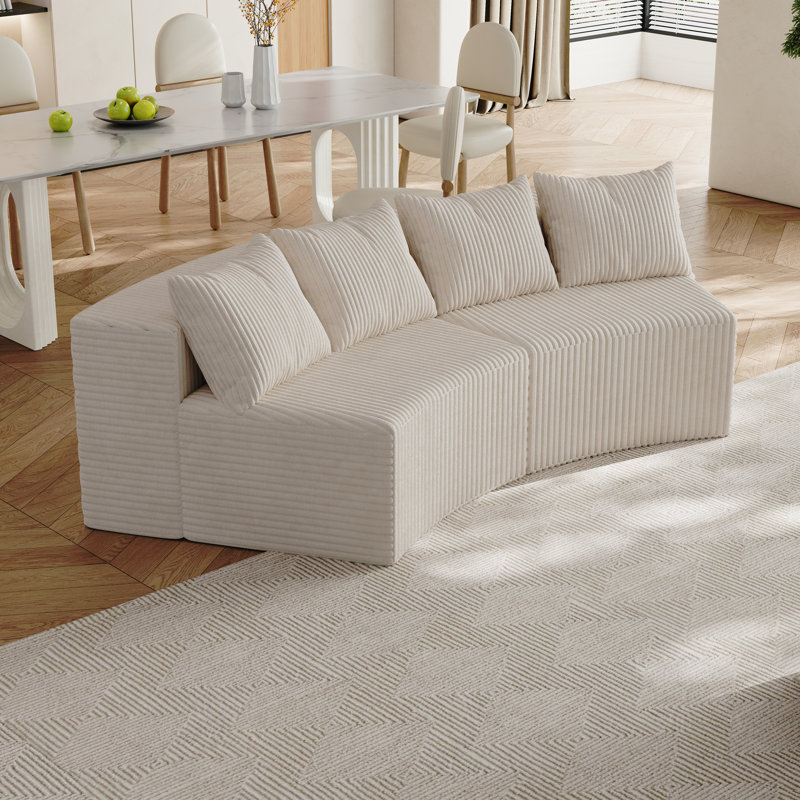 Canapé modulaire incurvé en velours Corduroy, Velours côtelé beige