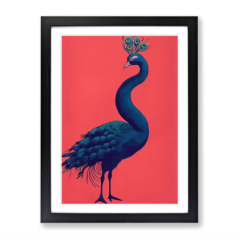 Modern Peacock - Single Picture Frame Print, Black, 64cm H x 46cm W x 2cm D
