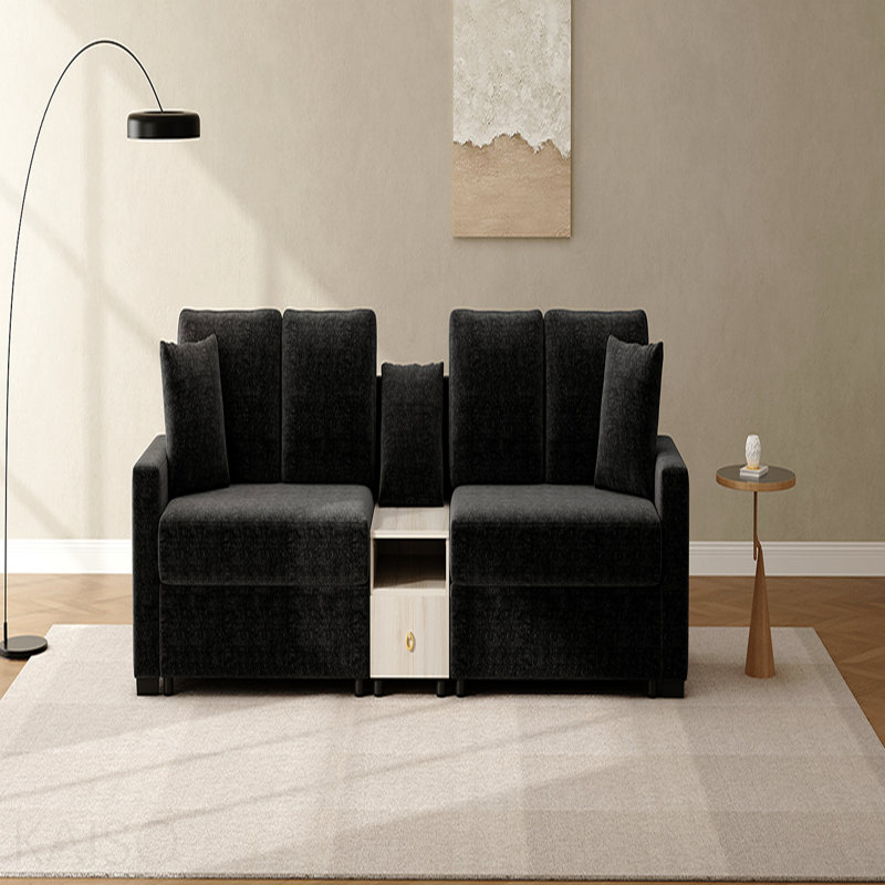 Canapé modulaire moderne rembourré avec accoudoirs de rangement et console centrale pour le salon, Noir