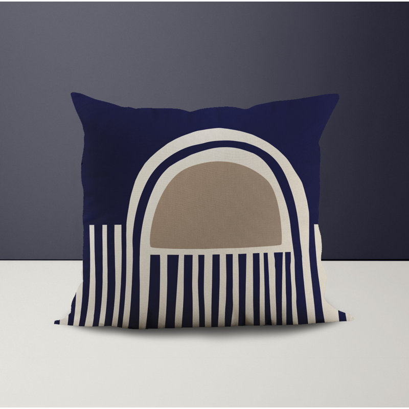 Jeté carré en polyester intérieur / extérieur, Beige/bleu marine, L 19 po x H 19 po