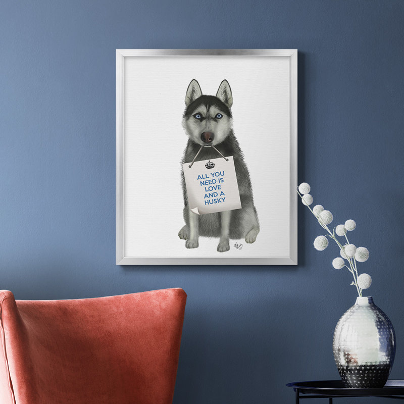 «Love and Husky», toile encadrée de qualité supérieure - prête à être accrochée, Argent, H 20 po x l 16 po