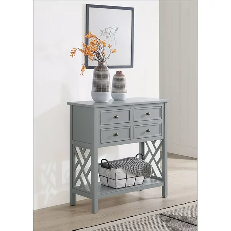 Lund 32" Wide Wooden Entryway Console Table with 4 Drawers and 1 Shelf, Gray