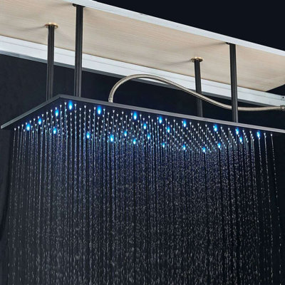 20 Système de douche de plafond à DEL noir mat de 40 po avec télécommande thermostatique