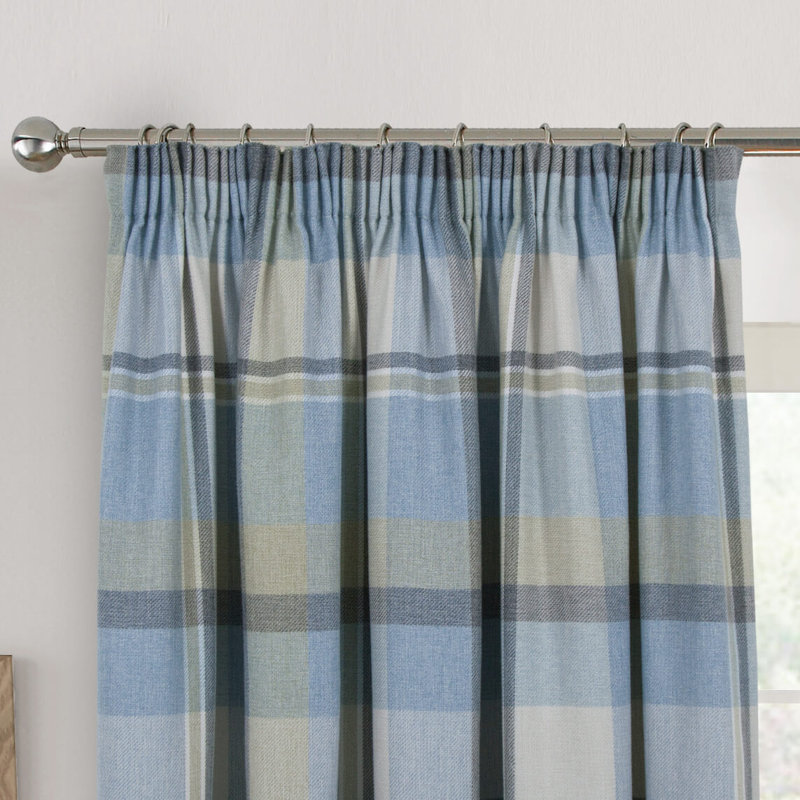 Aved Pencil Pleat Room Darkening Curtains Pair, Width 114 x Drop 137cm, Duck Egg