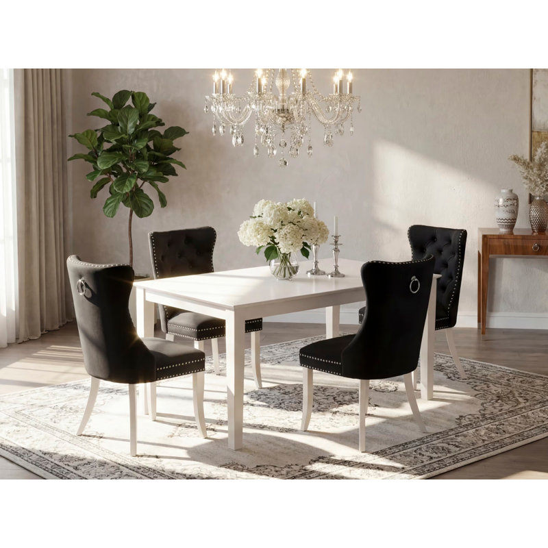 Ensemble de salle à manger 5 pièces comprenant une table de salle à manger rectangulaire moderne et 4 chaises Parson revêtues de tissu en polyester, lin blanc