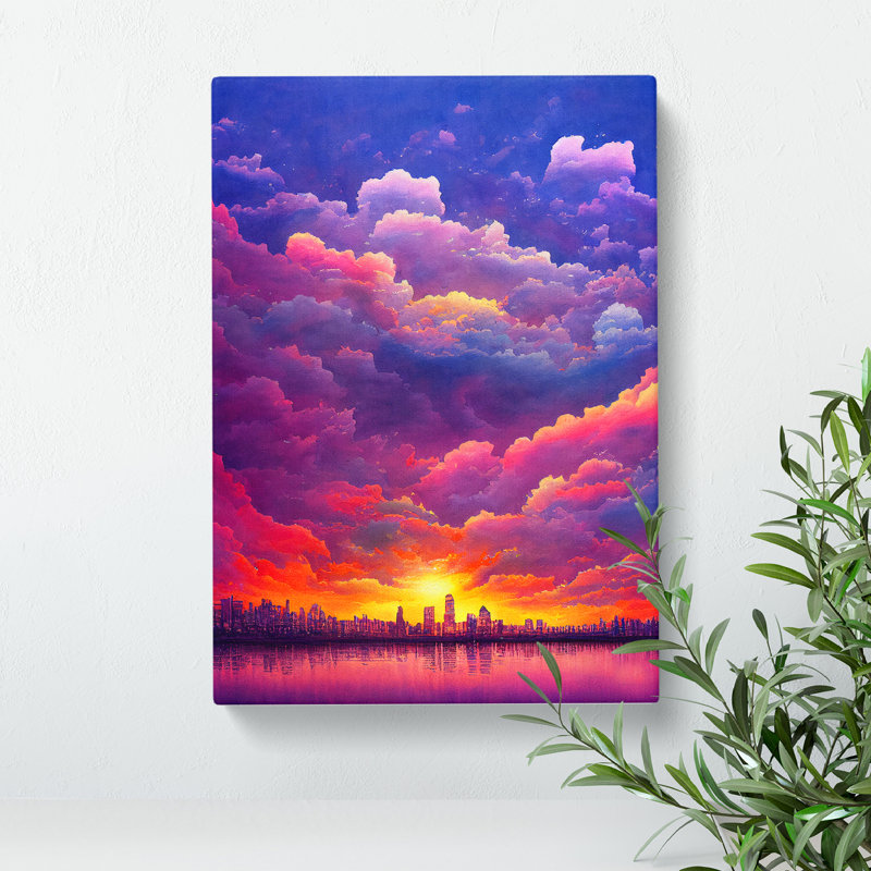 Watercolour City Skyline Clouds No.4 - Wrapped Canvas, 50cm H x 35cm W x 3cm D
