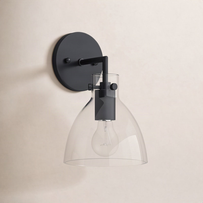 Martins Single Light Glass Dimmable Armed Sconce, Black