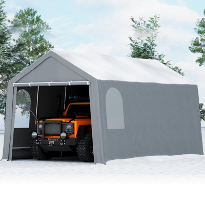 Abri d'auto gris pour l'extérieur avec porte à fermeture à glissière, tente de garage portable pour outils de moto, vélo, voiture et jardin