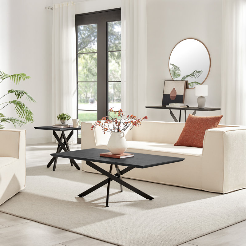 Lenworth Cross Legs Coffee Table - Modern Statement Design Coffee Table, Black