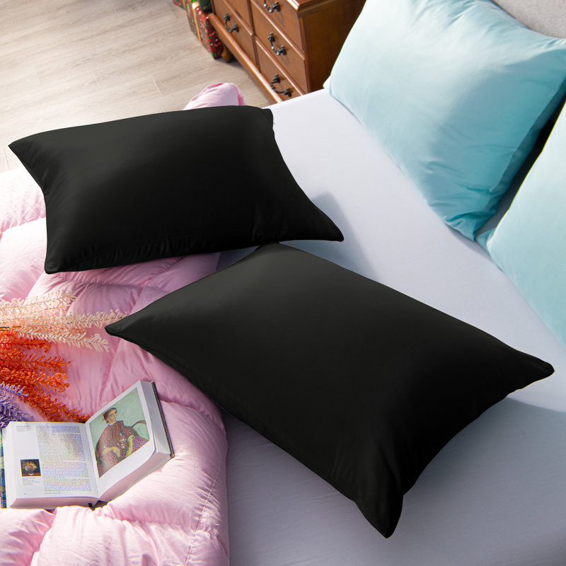  Ensemble de 2 taies d'oreiller en microfibre / polyester pour chambre d'amis, Taie d’oreiller standard, Noir