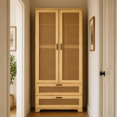 Armoire en rotin massif avec 2 tiroirs