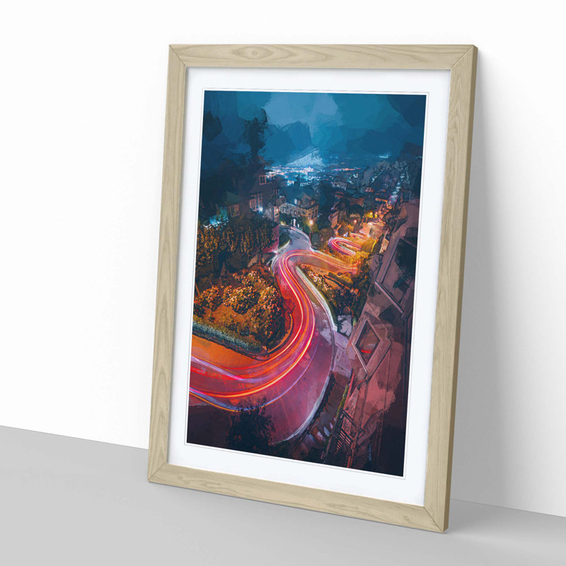 Top of Lombard Street in San Francisco in Abstract - Picture Frame Graphic Art Print, 91cm H x 60cm W x 2cm D, Oak