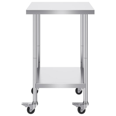 VEVOR Stainless Steel Work Table 24 X 24 X 38 Inch, With 4 Wheels, 3 Adjustable Height Levels, Heavy Duty Food Prep Worktable For Commercial Kitchen Restaurant, Silver