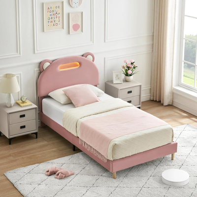 Twin Upholstered Platform Led Bed Frame with LED Lights, Wooden Slats, No Box Spring Required, Noise-Free, Easy Assembly
