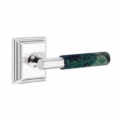 Ensemble de leviers de passage Emtek Select, rosette Wilshire, tige en T, poignée en marbre vert, l 5,875 po x L 5,875 po