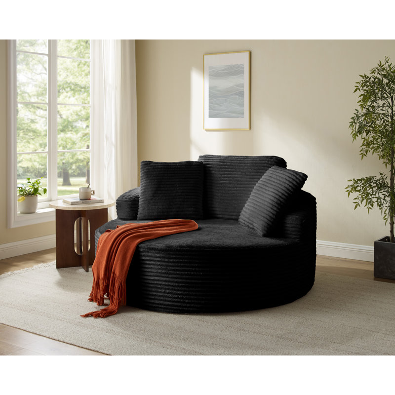 Oversized Round Chair Lounge Chaise Indoor, 55.1-Inchupholstered Corduroy Deep Seat Cloud Large Circle Sofa Chair, No Assembly Required, Round Compression Couch For Reading, Living Room, Bedroom