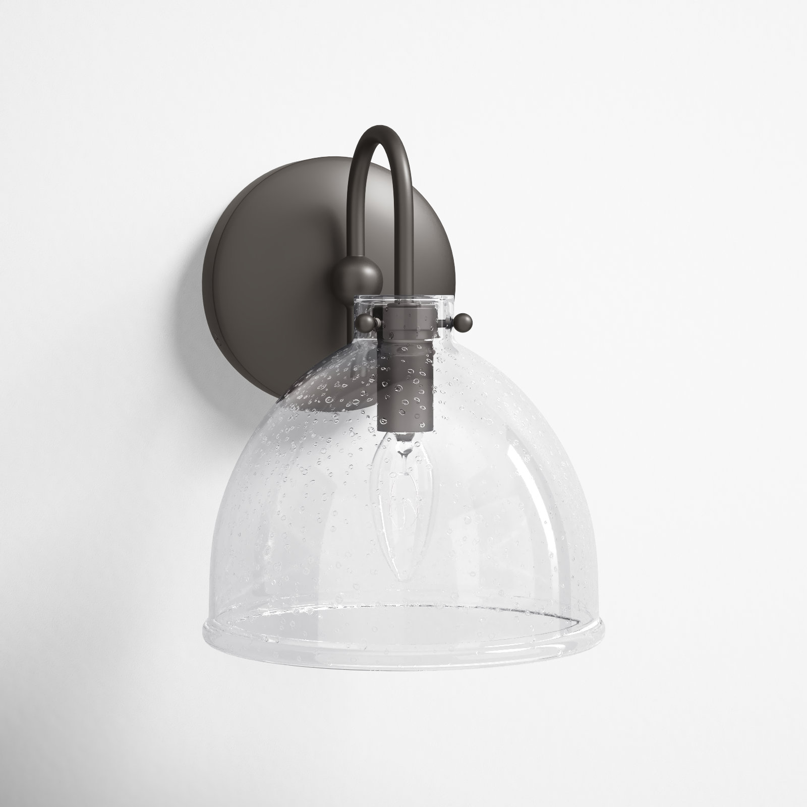 Dominick Single Light Glass Dimmable Armed Sconce, Bronze