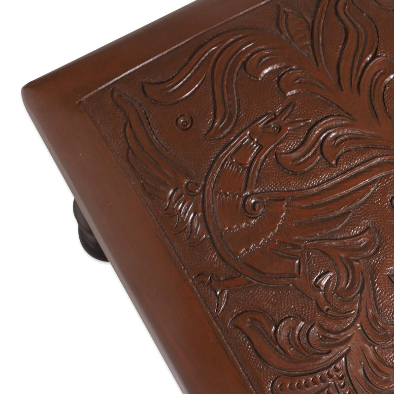 World of Nature Nature-Inspired Leather and Wood Ottoman from Peru