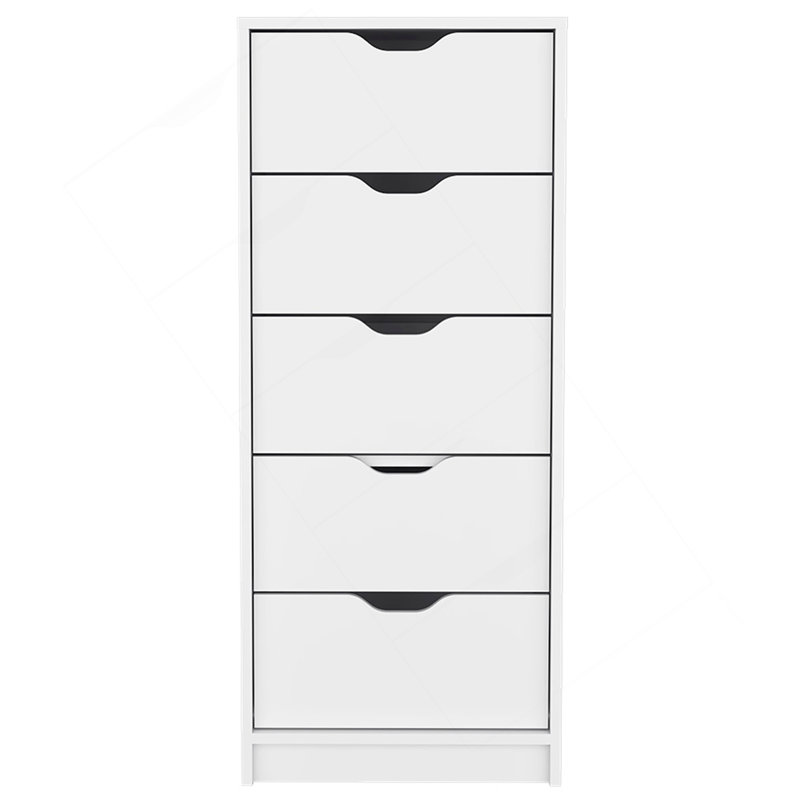 Commode Kamran, cinq tiroirs Narrows, finition blanche, Blanc