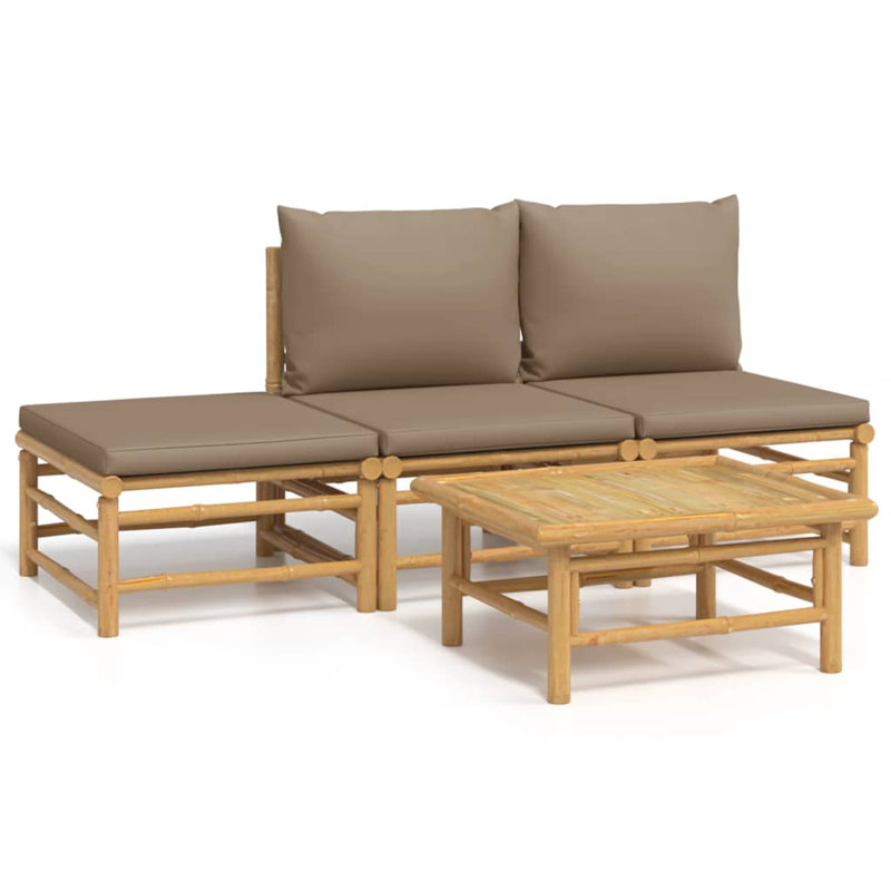 Bamboo 3 - Person Patio Conversation Set with Cushions, Taupe