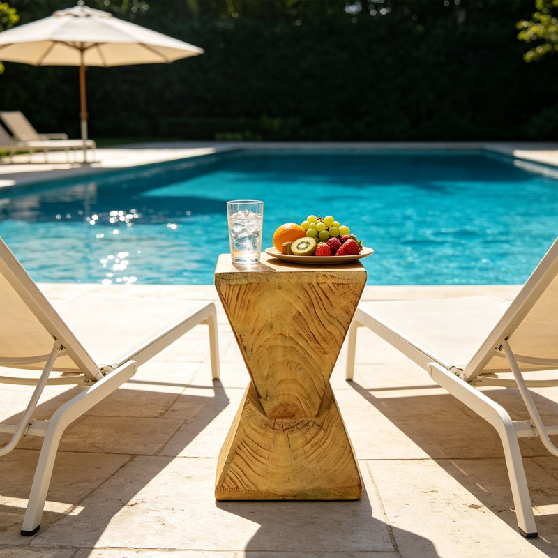Table d'appoint extérieure en béton, 50 cm de hauteur, idéale pour terrasse ou jardin. Support pour plantes et tabouret décoratif.