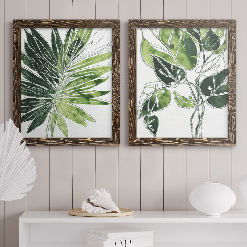 Expressive Palm I - ensemble de 2 peintures sur toile encadrées, Noyer, H 24 po x l 36 po x P 1,5 po
