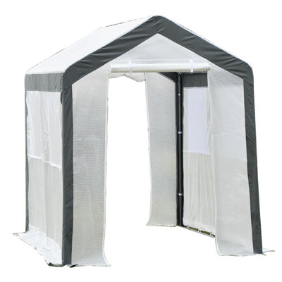 8' X 6' 7' Garden Greenhouse - Outdoor Warm. 4 Windows, 2 Doors, Weather Cover. White. Improves Plant Survival Chance Doors. Fortify Health. For Growing Fruits, Veggies & Flowers