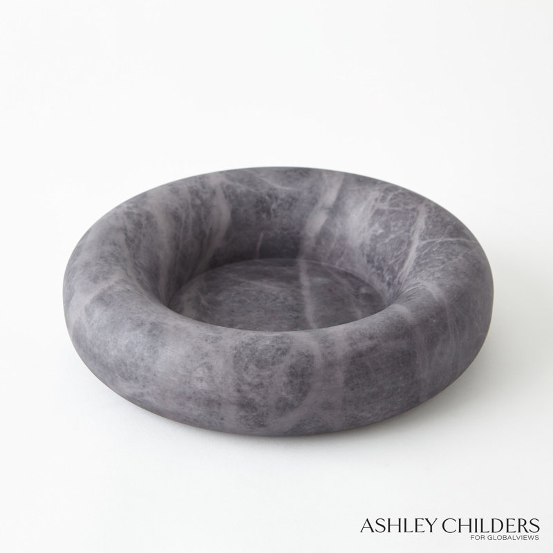Alabaster Ring Bowl-Grey-Tall, Gray