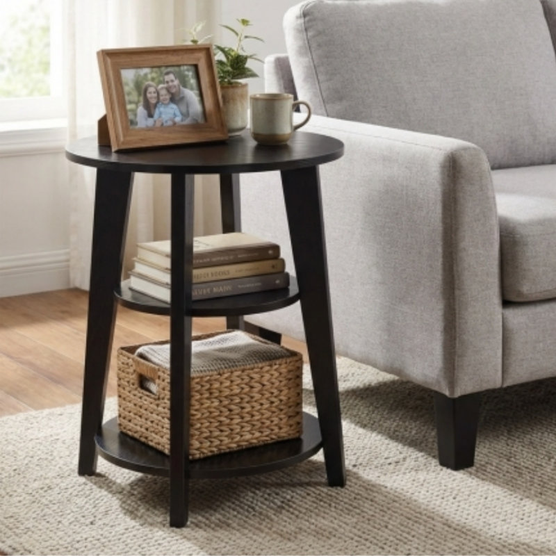 Table d'appoint ronde à 3 niveaux - Table de bout haute de 23,6 po avec tablettes de rangement - Table de chevet moderne imperméable pour petits espaces de salon 