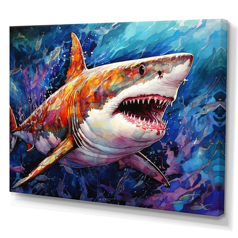 " Shark Haven Under Water Painting II ", Wrapped Canvas, 12" H x 20" W x 1" D